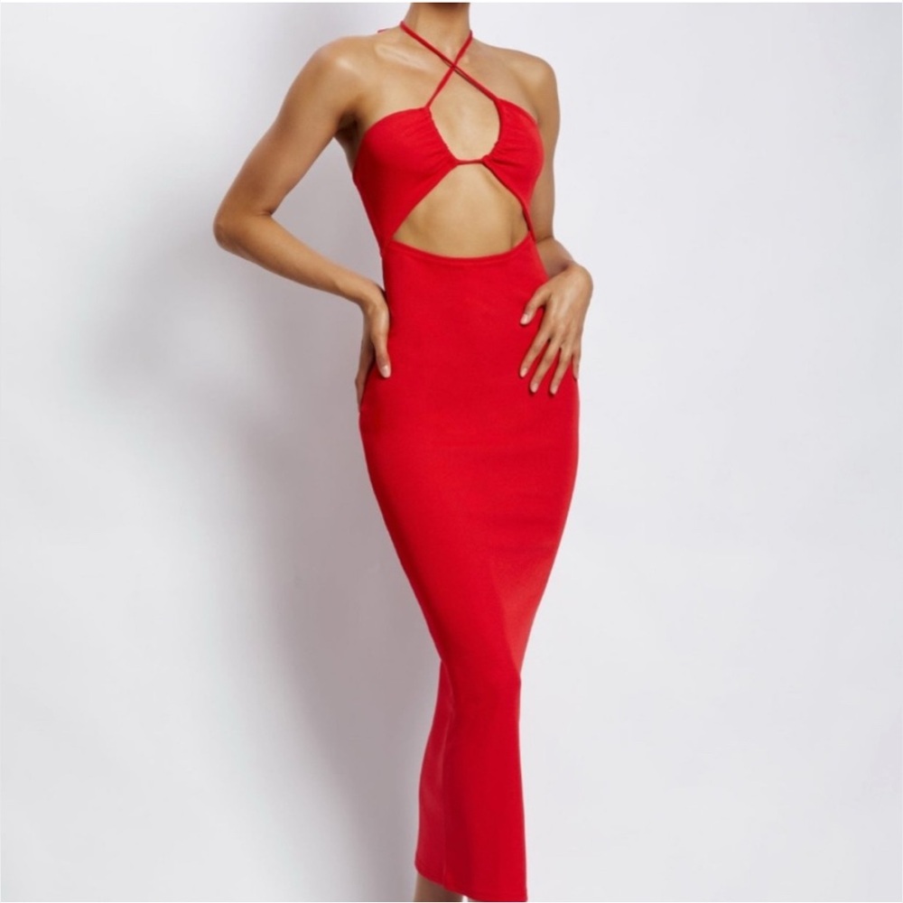 Meshki Red Cutout Midi Dress
